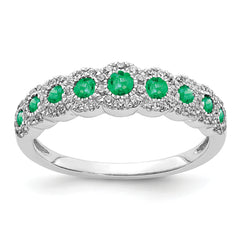 14k White Gold Diamond and Emerald Polished Ring