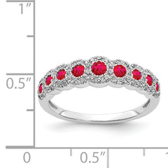 14k White Gold Diamond and Ruby Polished Ring