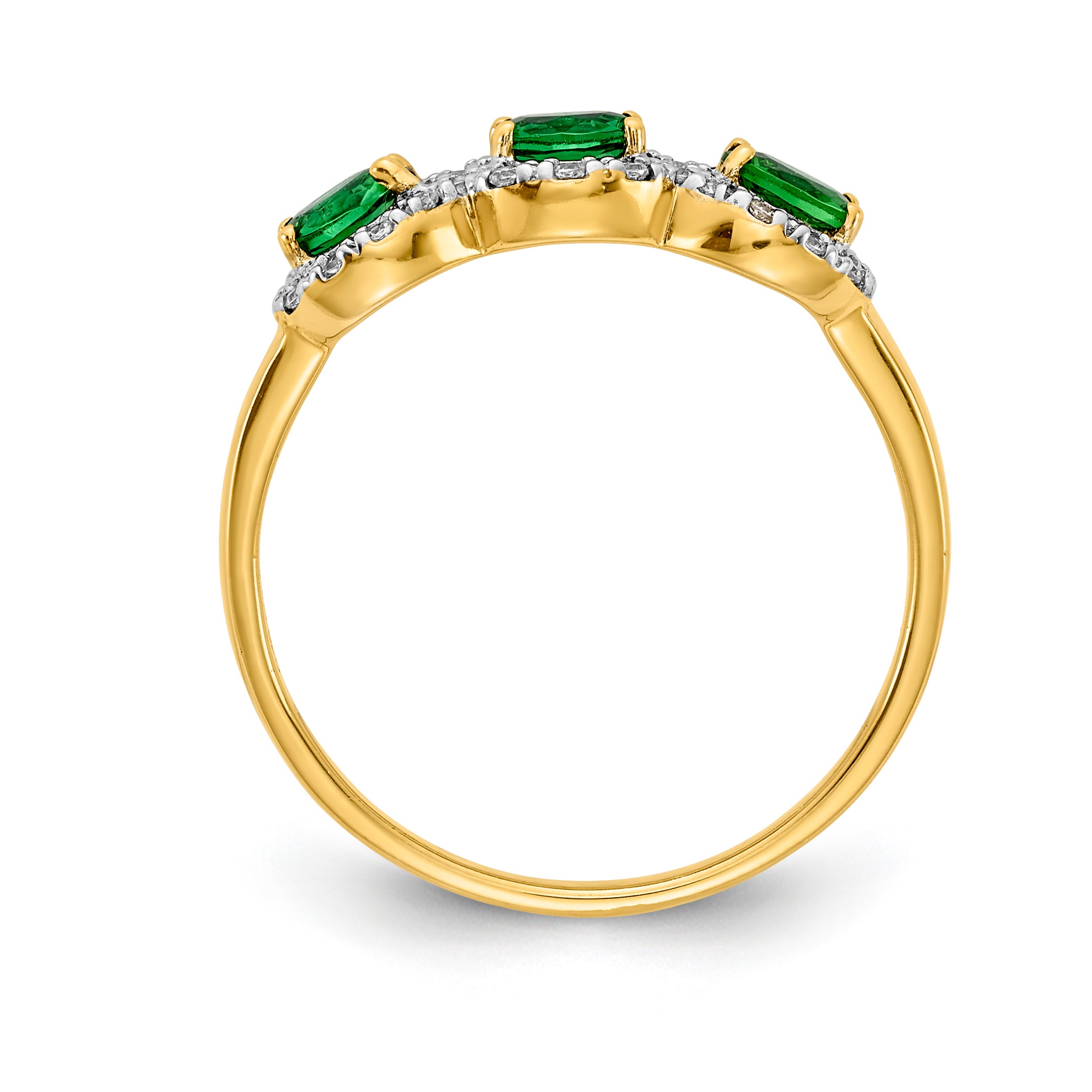 14k Emerald and Diamond 3-Stone Ring