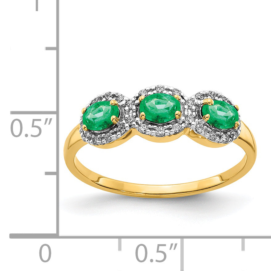 14k Emerald and Diamond 3-Stone Ring