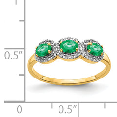 14k Emerald and Diamond 3-Stone Ring