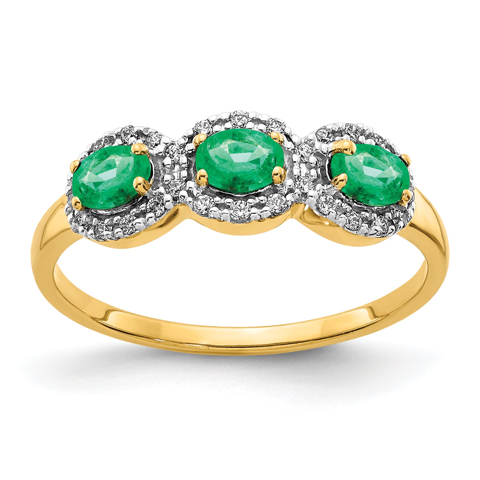 14k Emerald and Diamond 3-Stone Ring