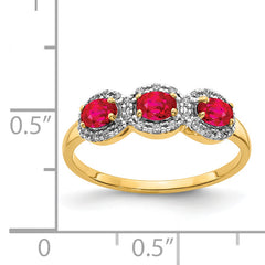 14k Composite Ruby and Diamond 3-Stone Ring