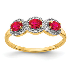 14k Composite Ruby and Diamond 3-Stone Ring