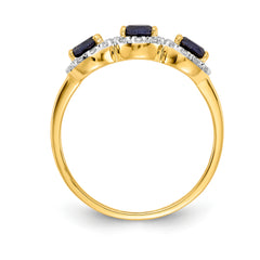 14k Sapphire and Diamond 3-Stone Ring