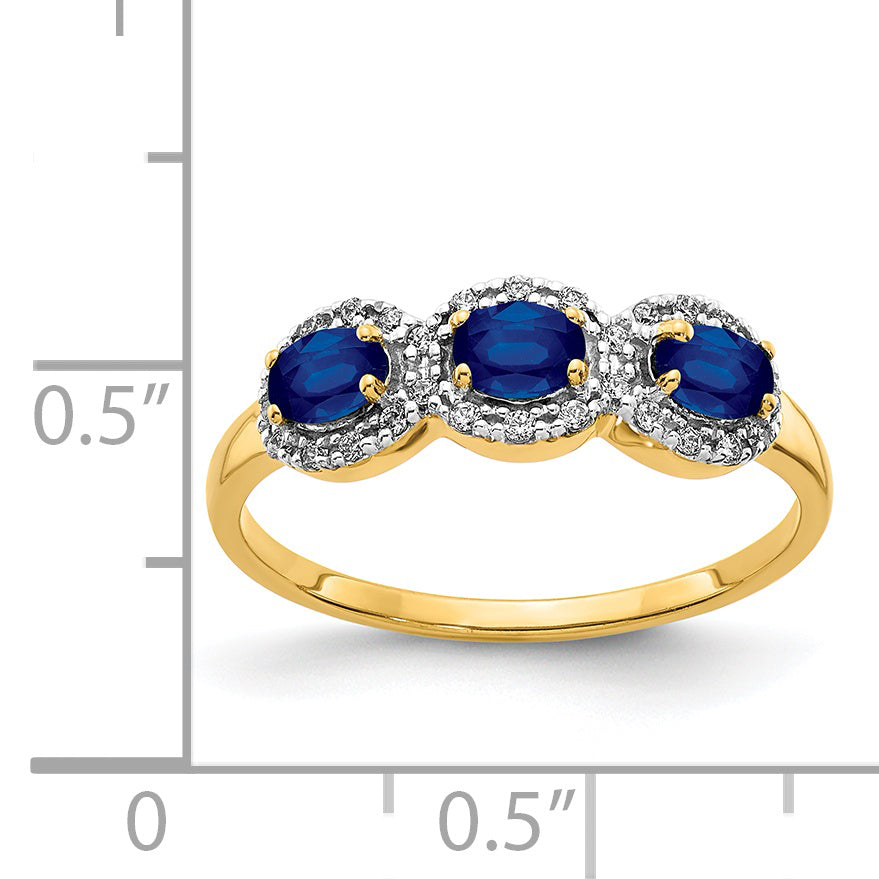 14k Sapphire and Diamond 3-Stone Ring