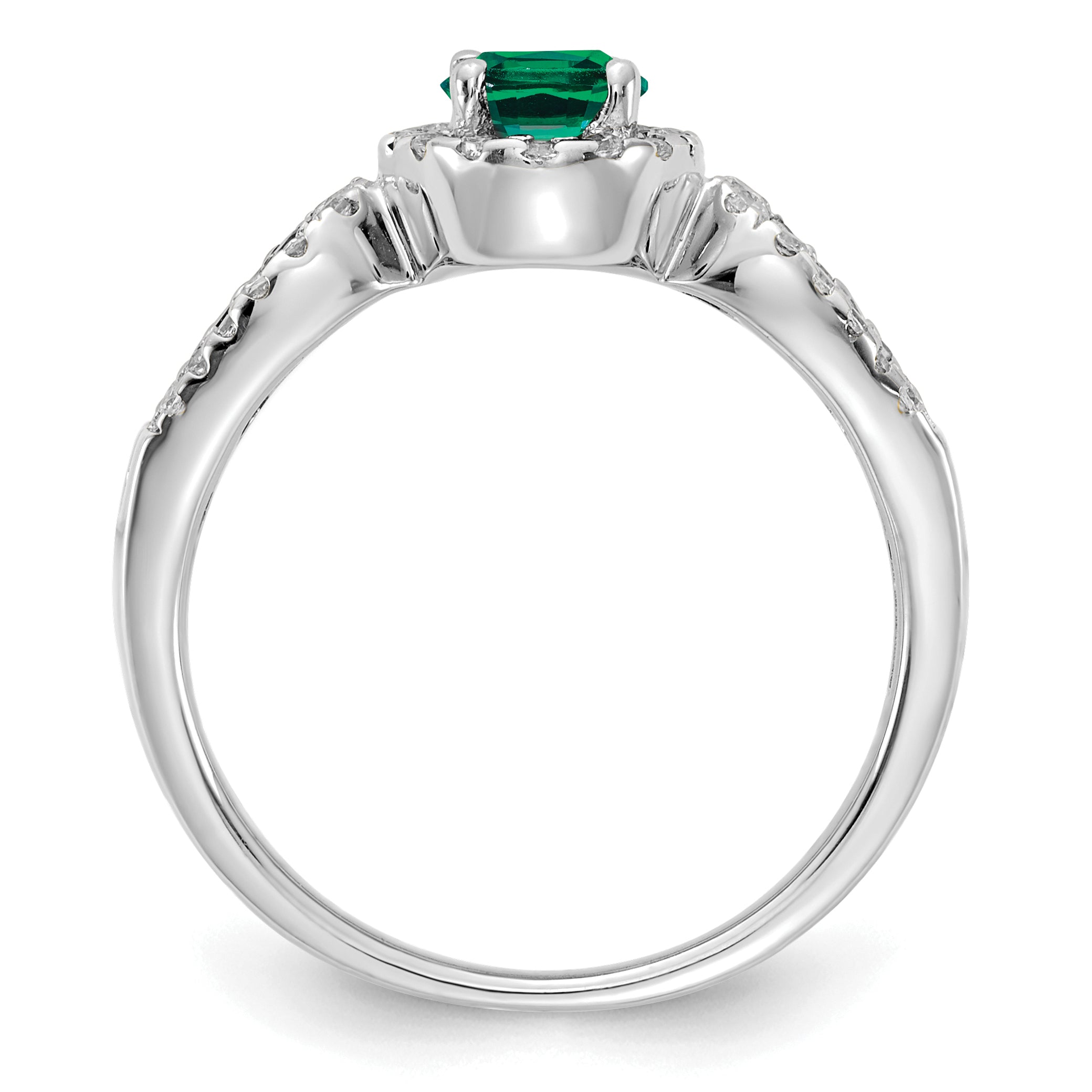 14K White Gold Lab Grown Diamond and Oval Created Emerald Ring