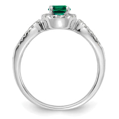 14K White Gold Lab Grown Diamond and Oval Created Emerald Ring