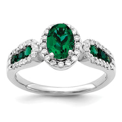 14K White Gold Lab Grown Diamond and Oval Created Emerald Ring