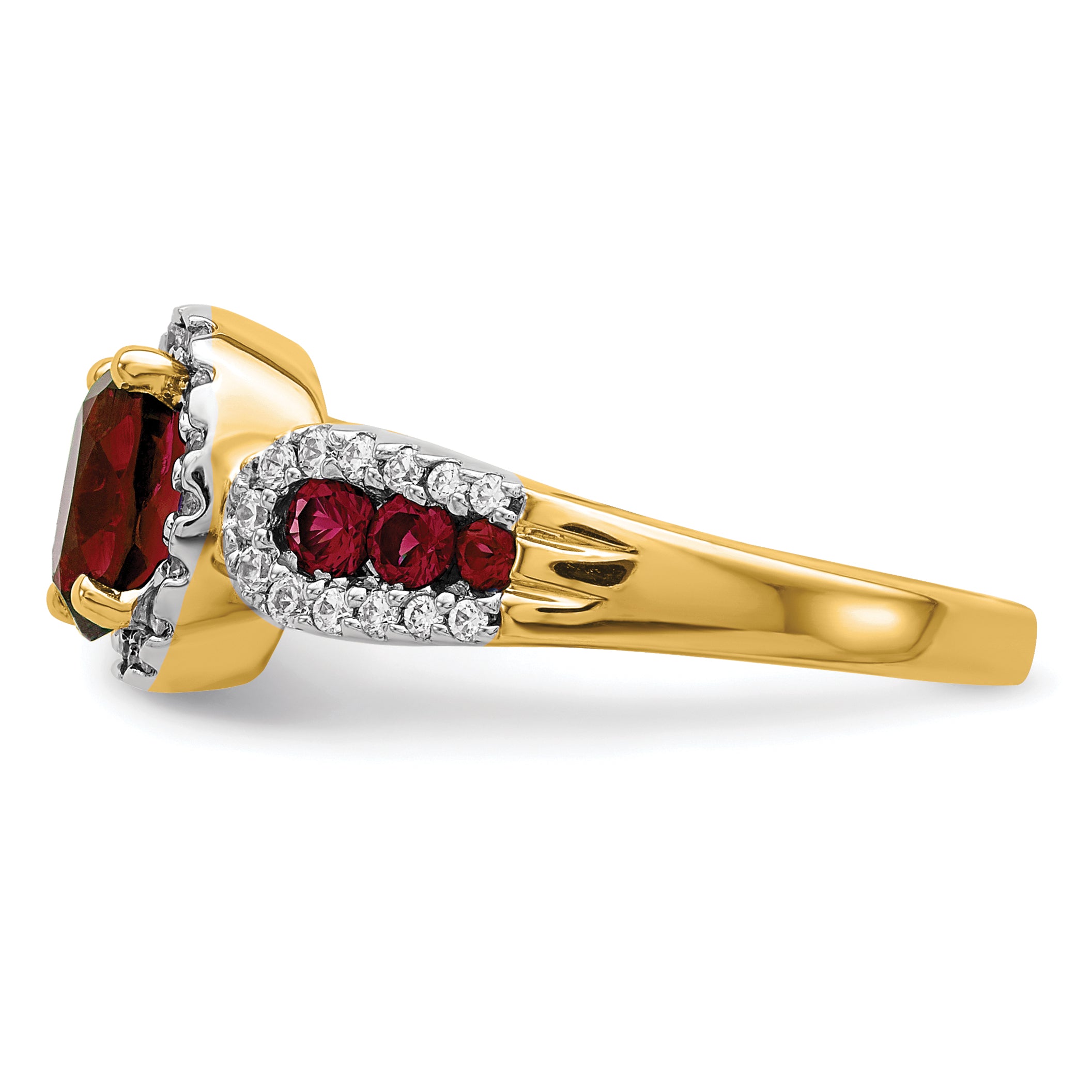 14K Lab Grown Diamond and Oval Created Ruby Ring