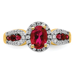 14K Lab Grown Diamond and Oval Created Ruby Ring