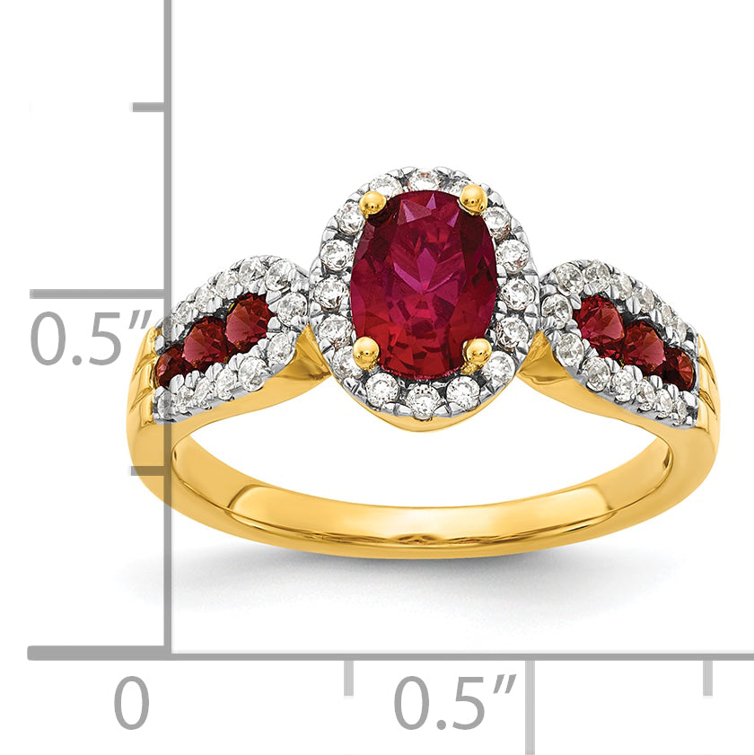 14K Lab Grown Diamond and Oval Created Ruby Ring