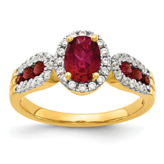 14K Lab Grown Diamond and Oval Created Ruby Ring