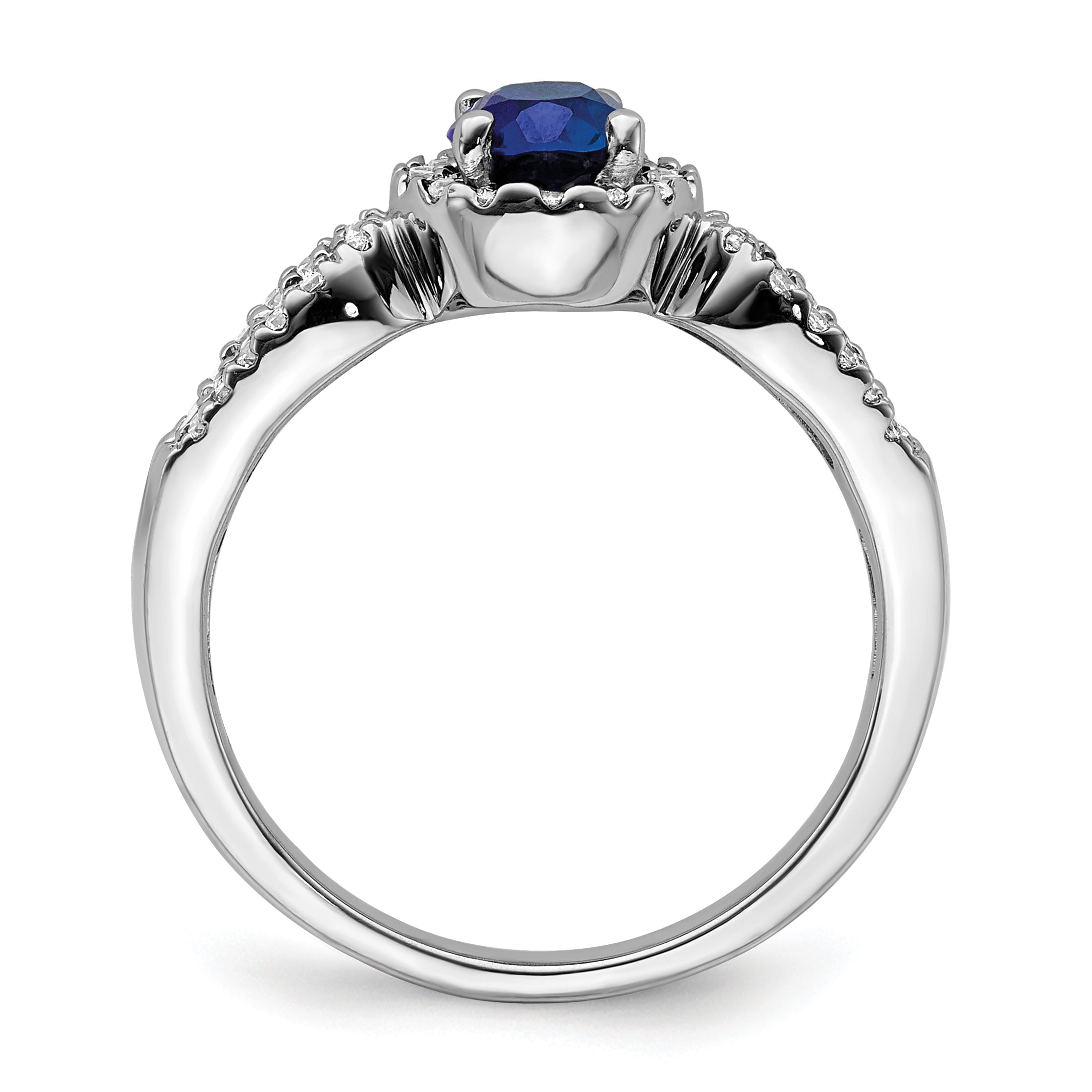 14K White Gold Lab Grown Diamond and Oval Created Sapphire Ring