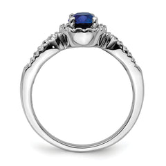 14K White Gold Lab Grown Diamond and Oval Created Sapphire Ring