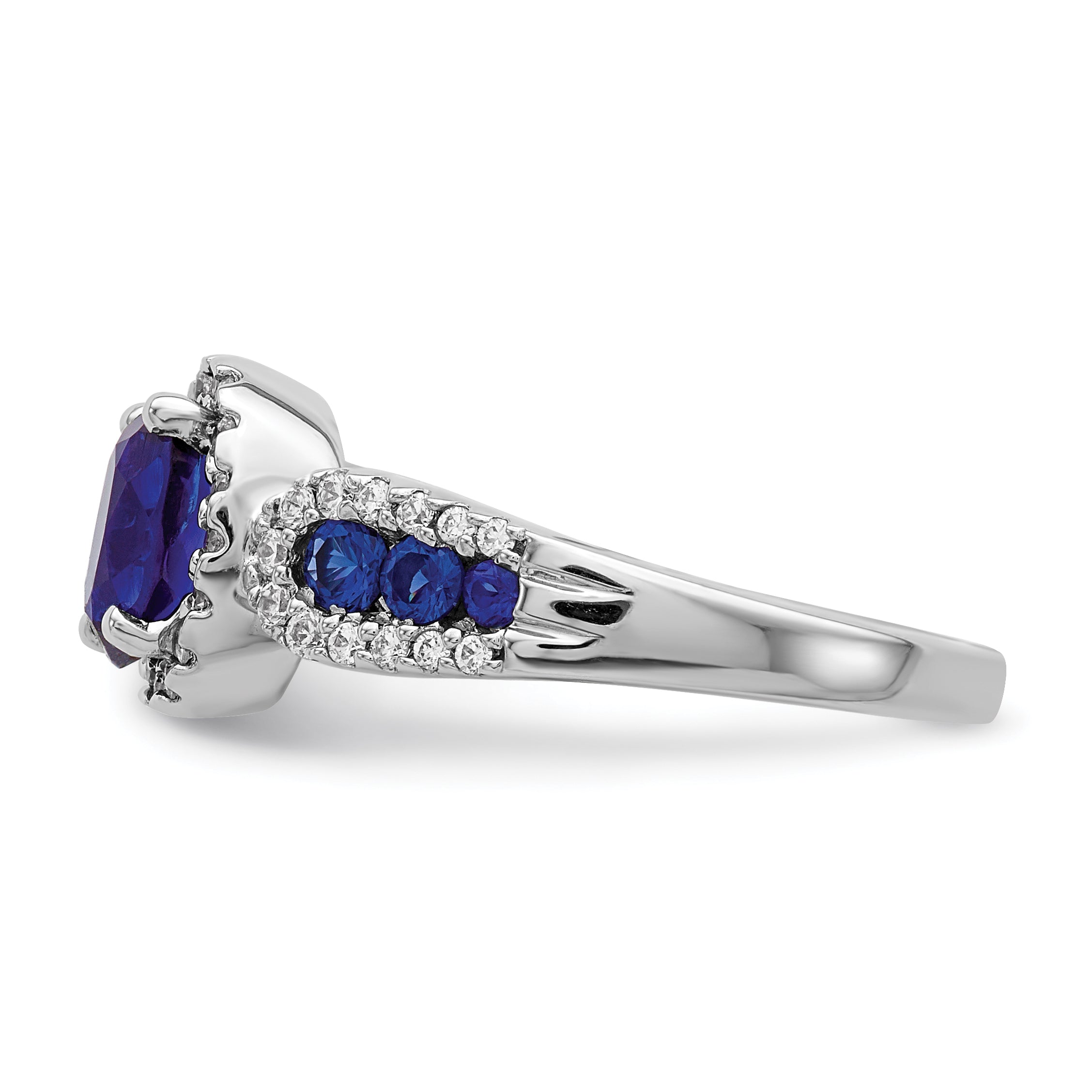 14K White Gold Lab Grown Diamond and Oval Created Sapphire Ring