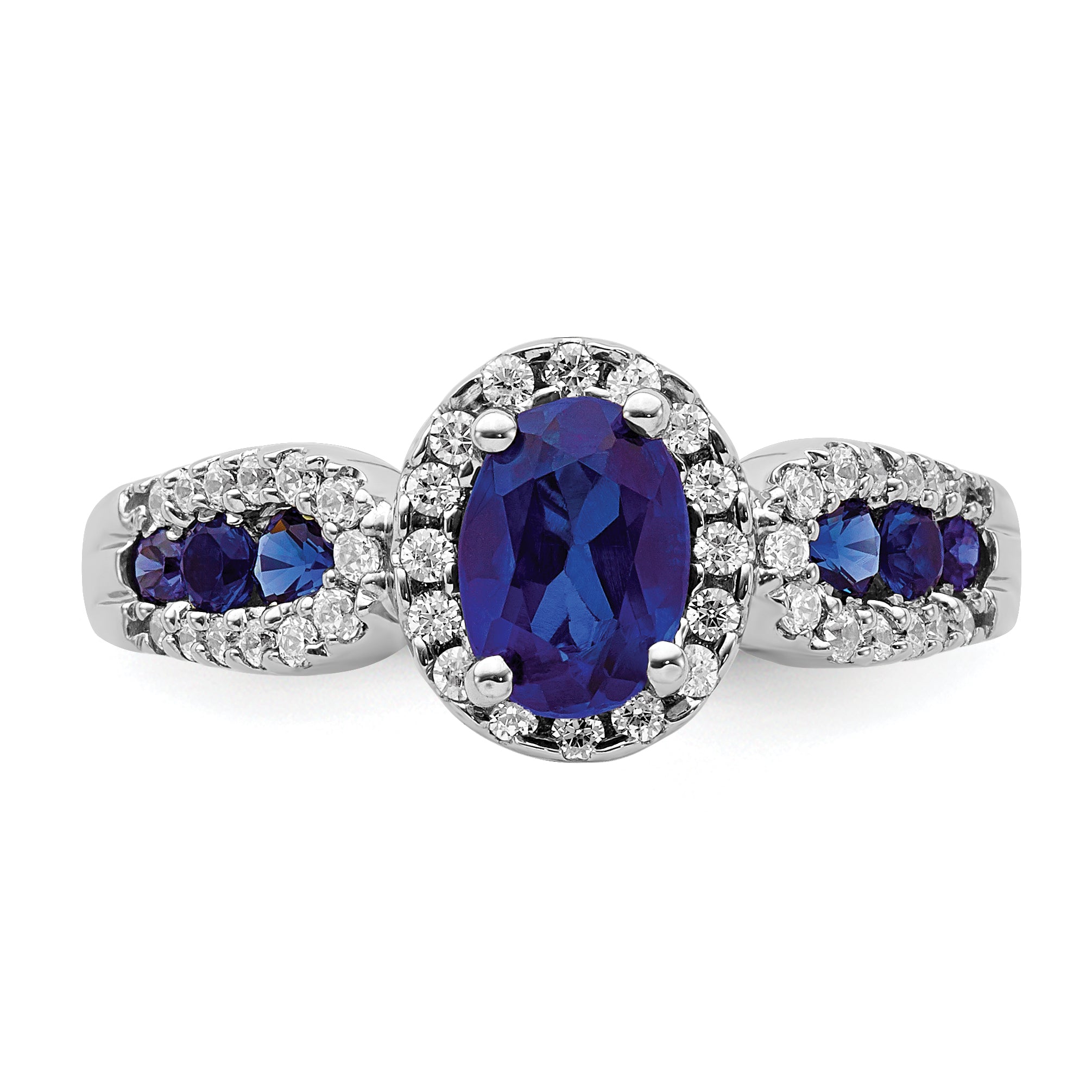 14K White Gold Lab Grown Diamond and Oval Created Sapphire Ring