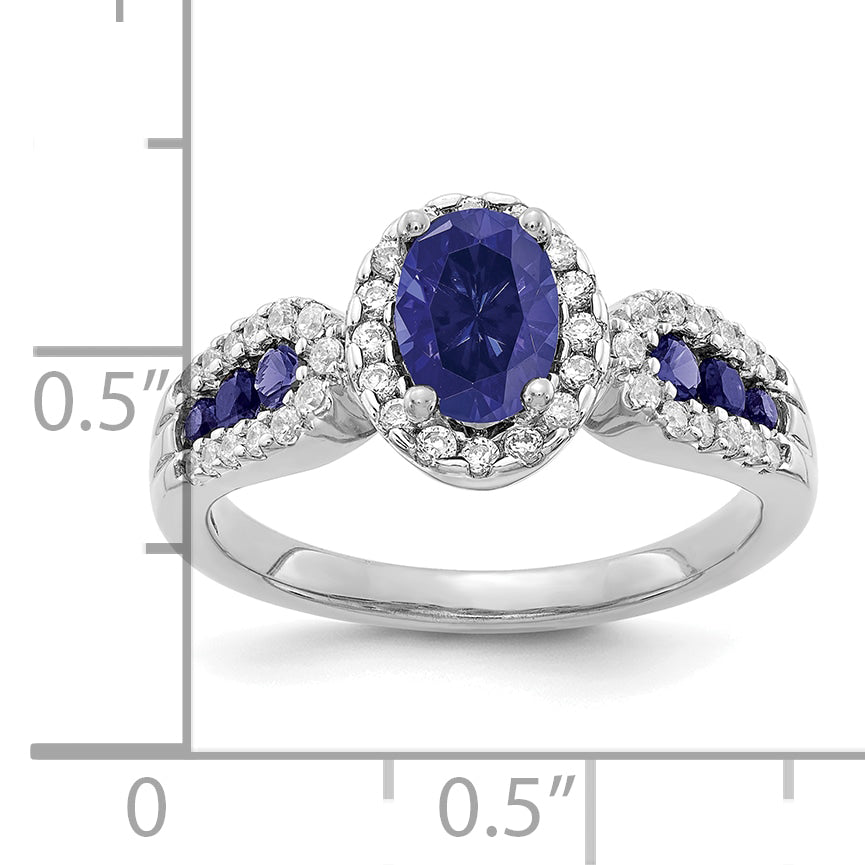 14K White Gold Lab Grown Diamond and Oval Created Sapphire Ring