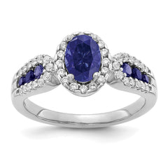 14K White Gold Lab Grown Diamond and Oval Created Sapphire Ring