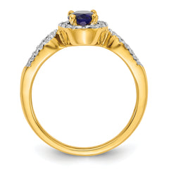 14K Lab Grown Diamond and Oval Created Sapphire Ring