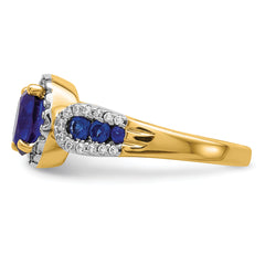 14K Lab Grown Diamond and Oval Created Sapphire Ring