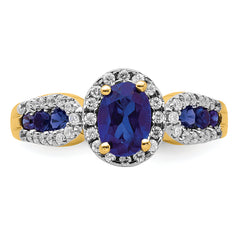 14K Lab Grown Diamond and Oval Created Sapphire Ring