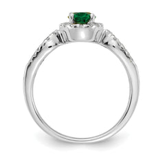 14k White Gold Diamond and Oval Emerald Ring