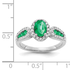 14k White Gold Diamond and Oval Emerald Ring