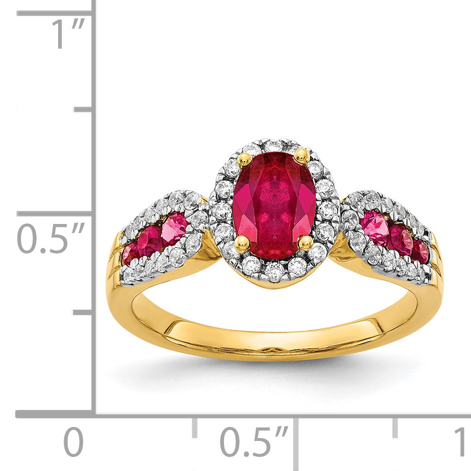 14k Diamond and Oval Ruby Ring