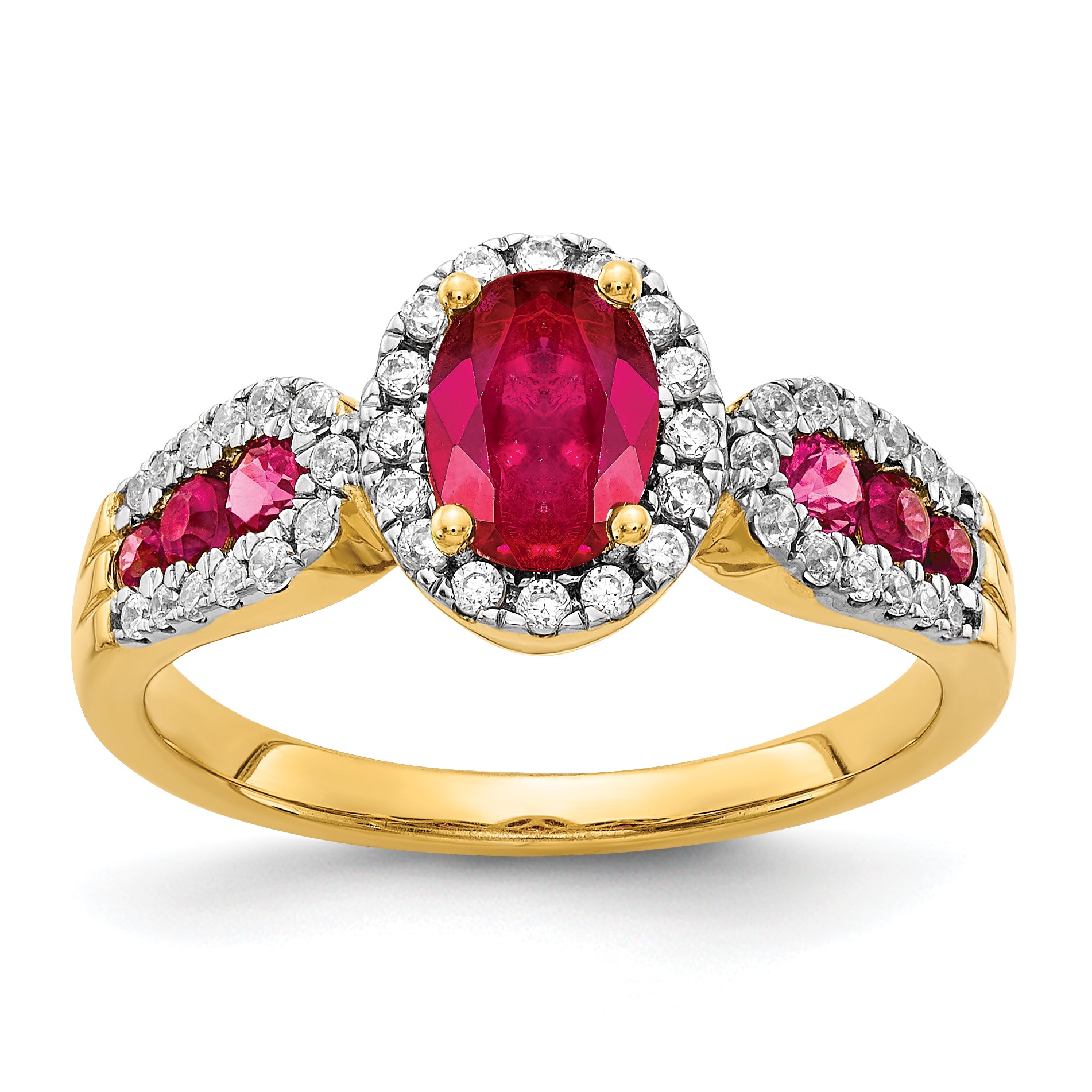 14k Diamond and Oval Ruby Ring