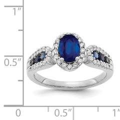 14k White Gold Diamond and Oval Sapphire Ring