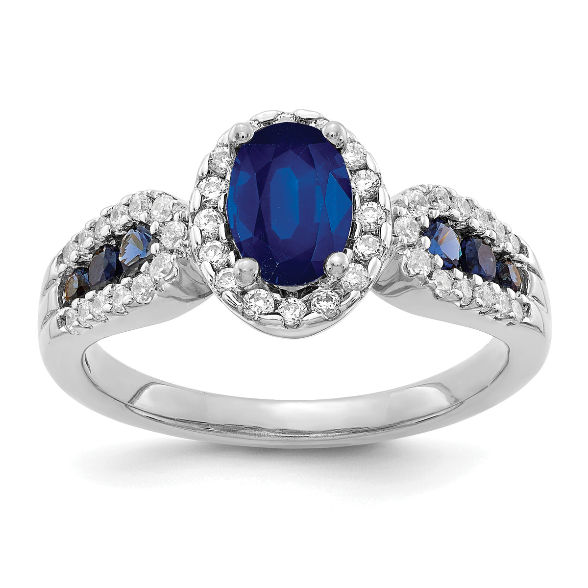 14k White Gold Diamond and Oval Sapphire Ring