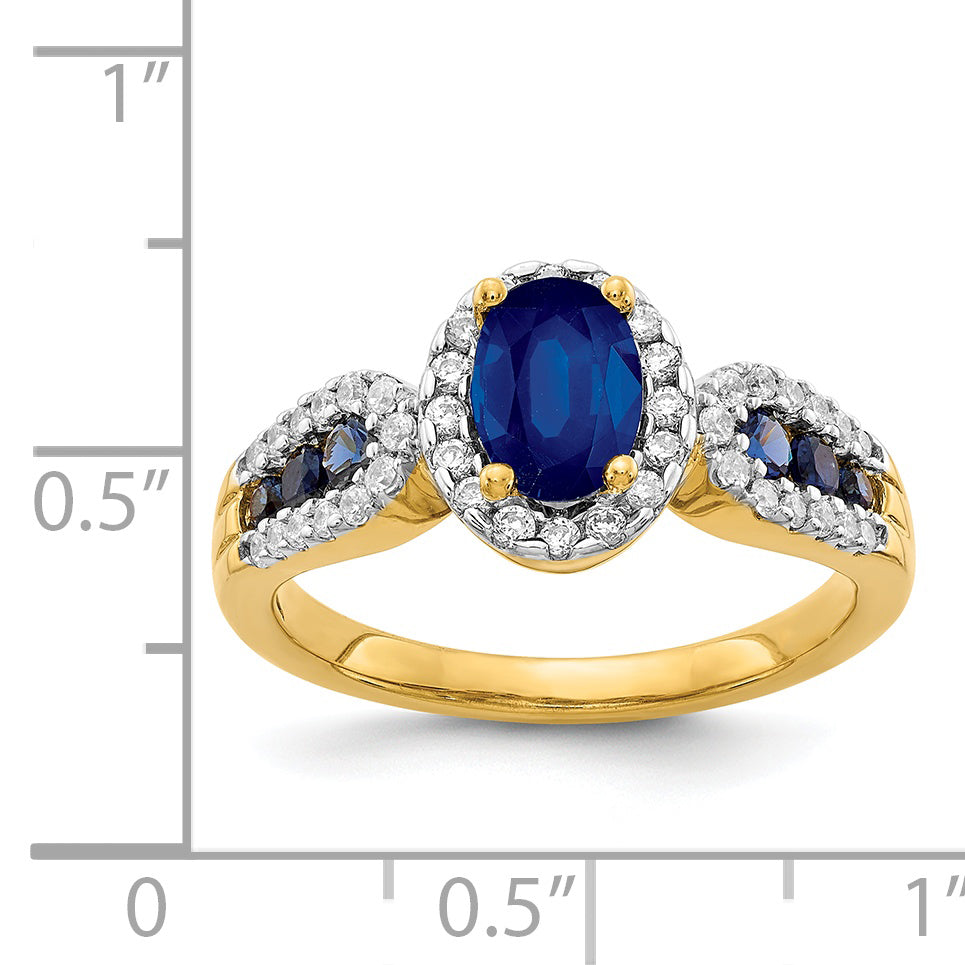 14k Diamond and Oval Sapphire Ring