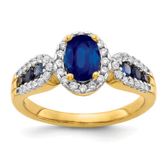 14k Diamond and Oval Sapphire Ring