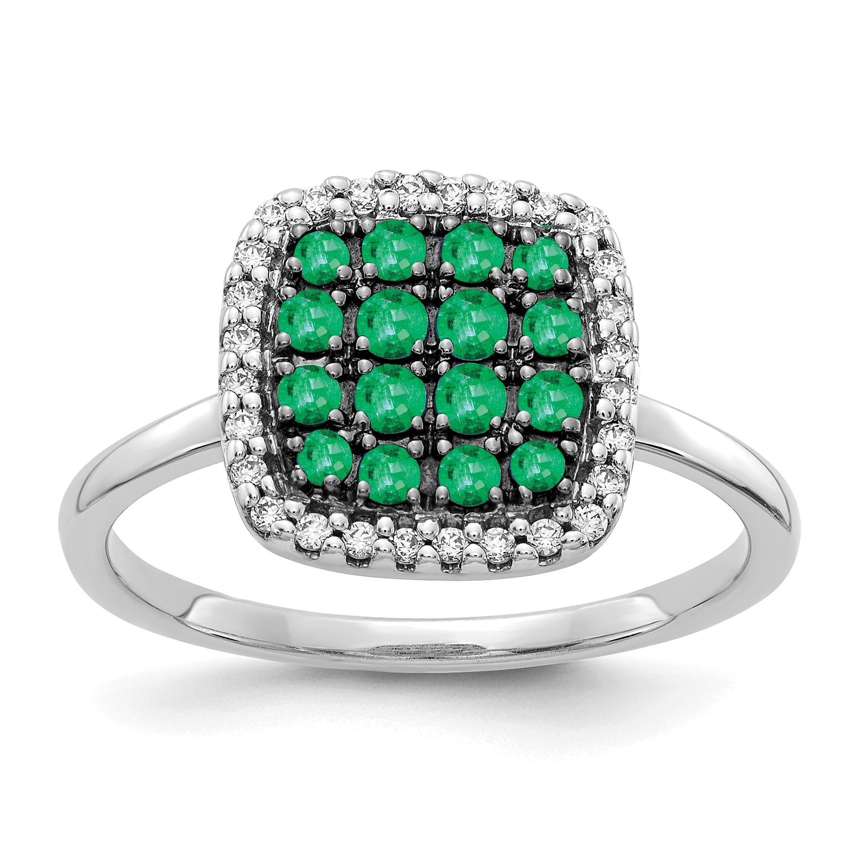 14k White Gold Diamond and Emerald Ring