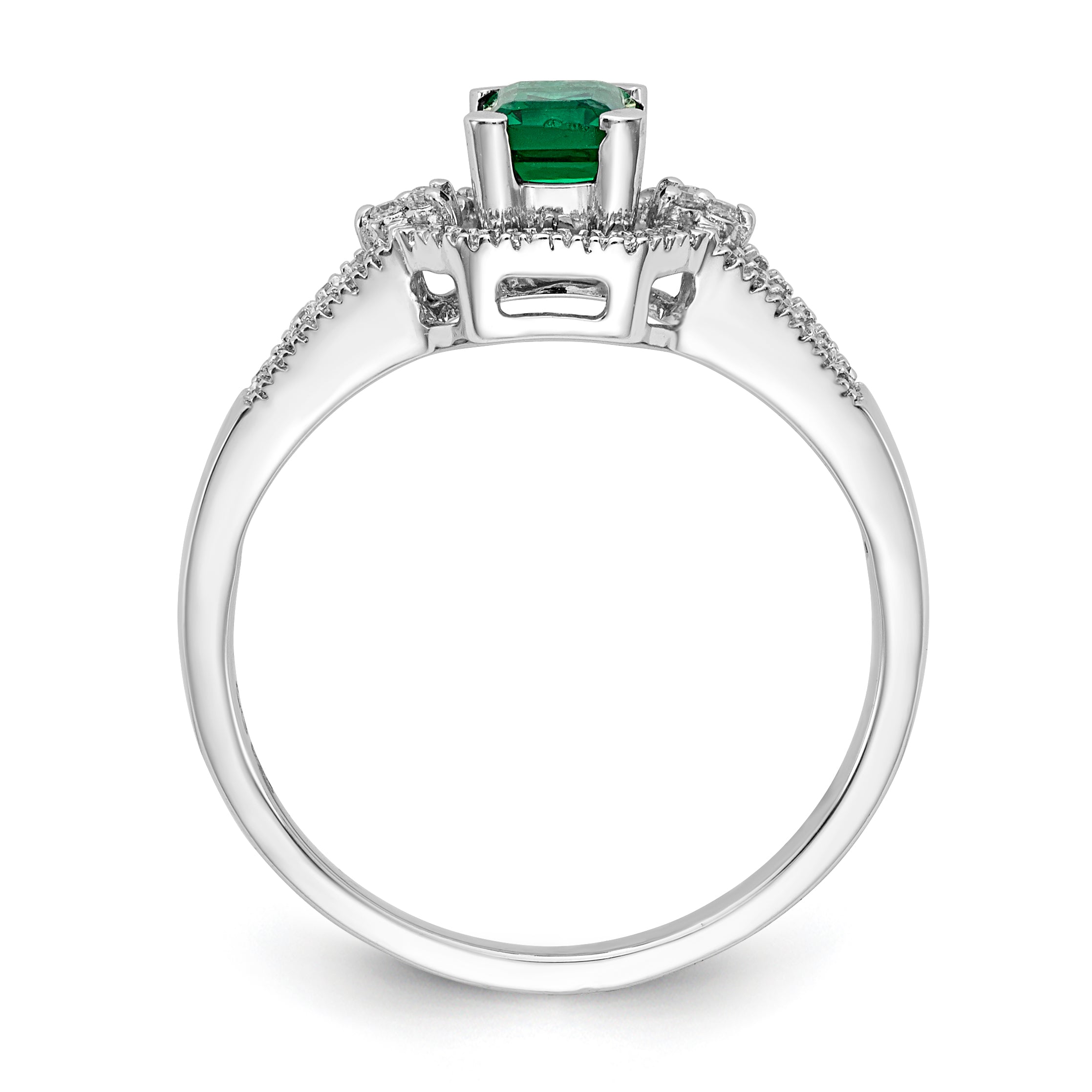 14k White Gold Diamond and Emerald Ring