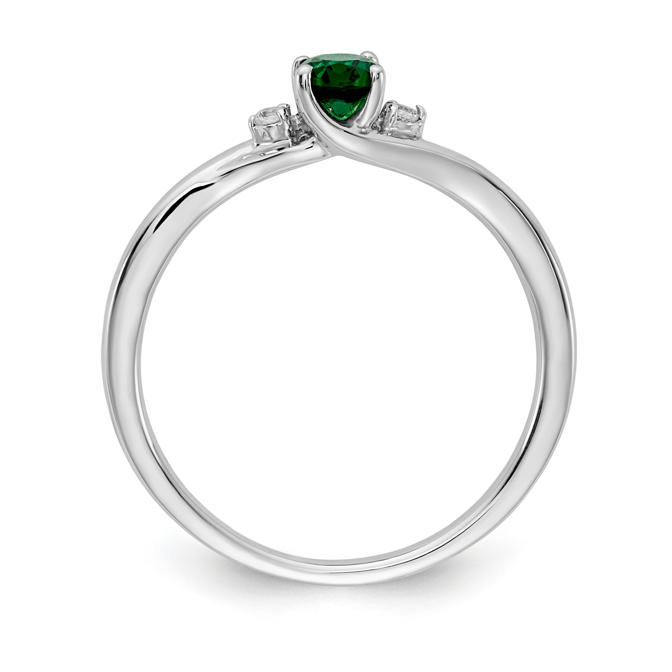 14k White Gold Diamond and Oval Emerald Ring