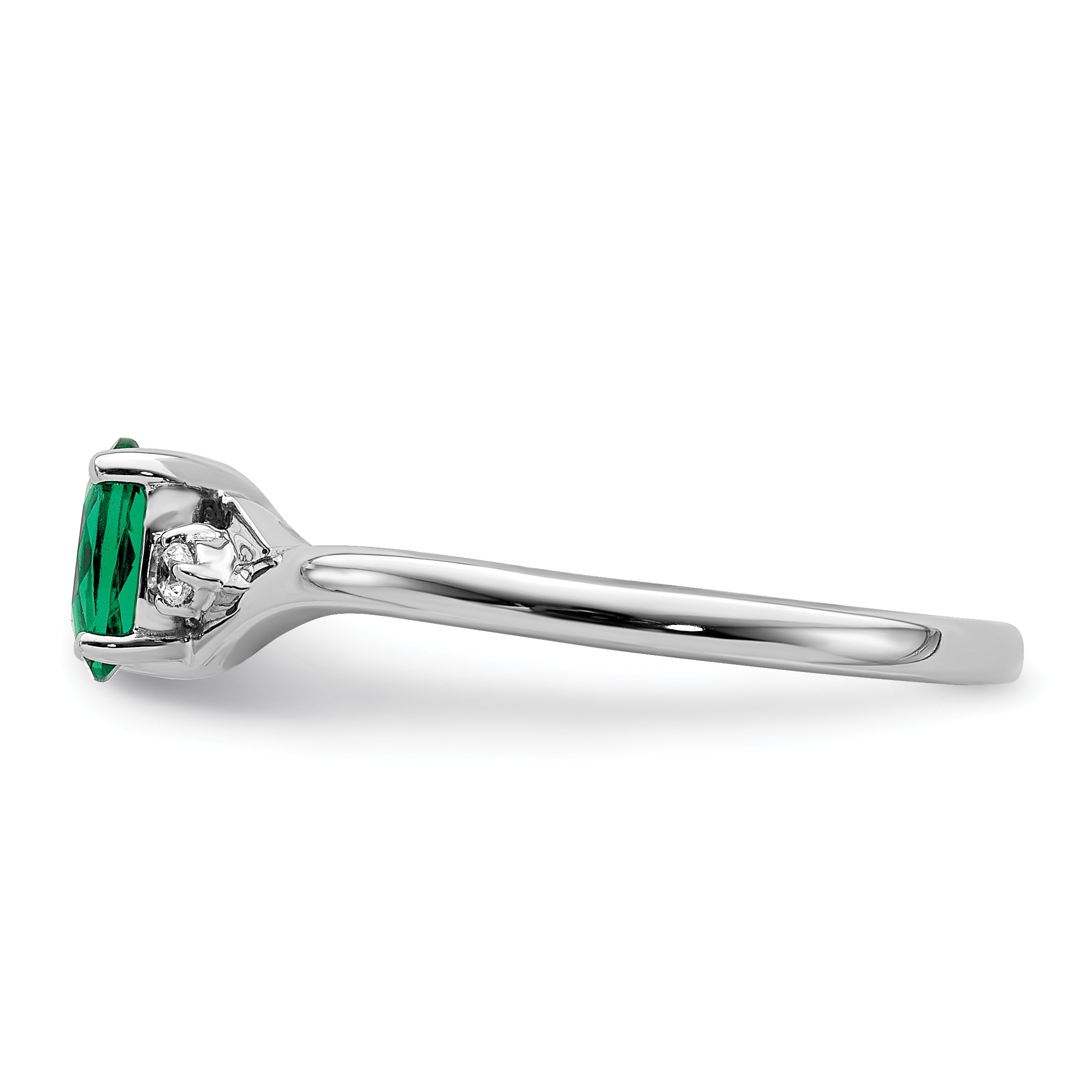 14k White Gold Diamond and Oval Emerald Ring