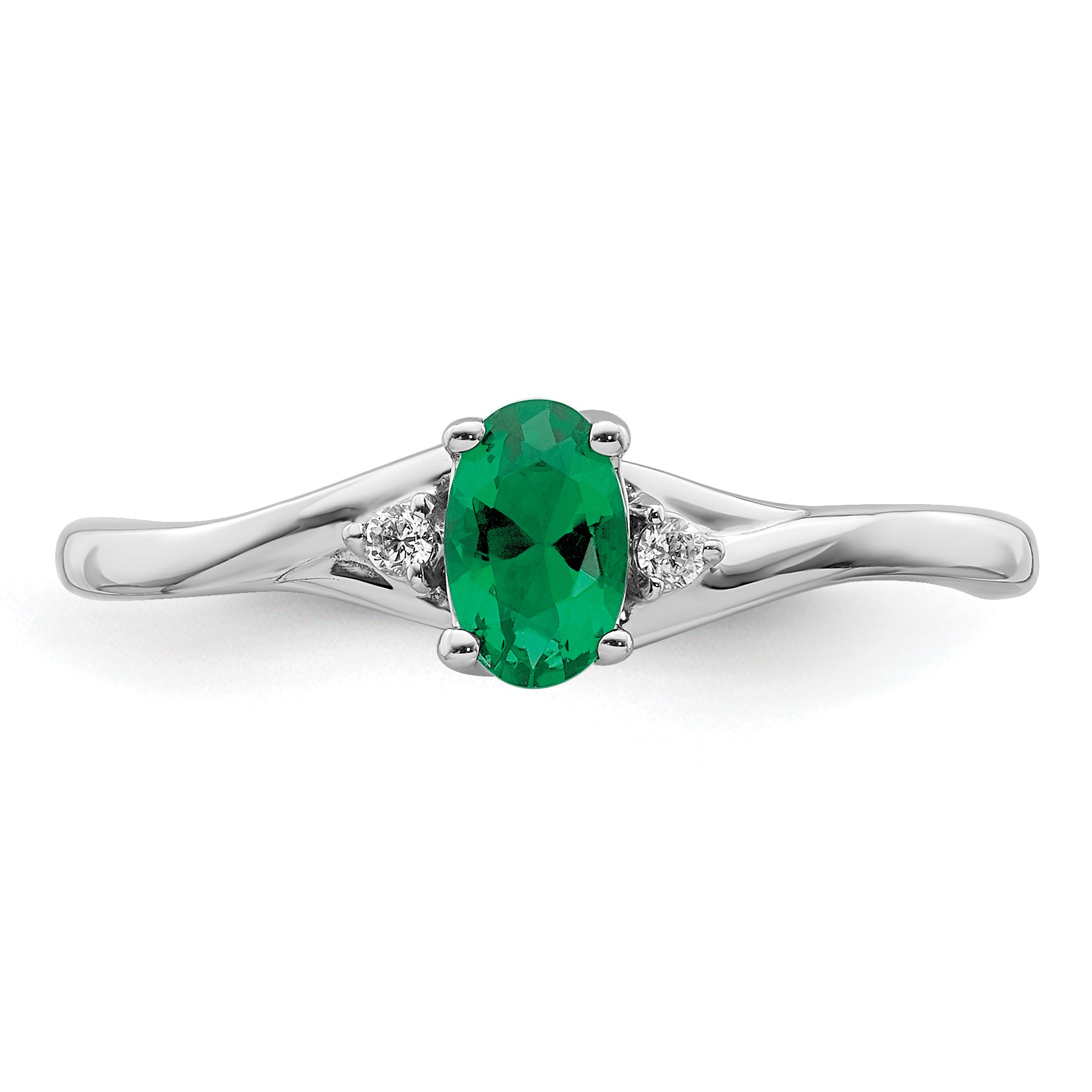 14k White Gold Diamond and Oval Emerald Ring