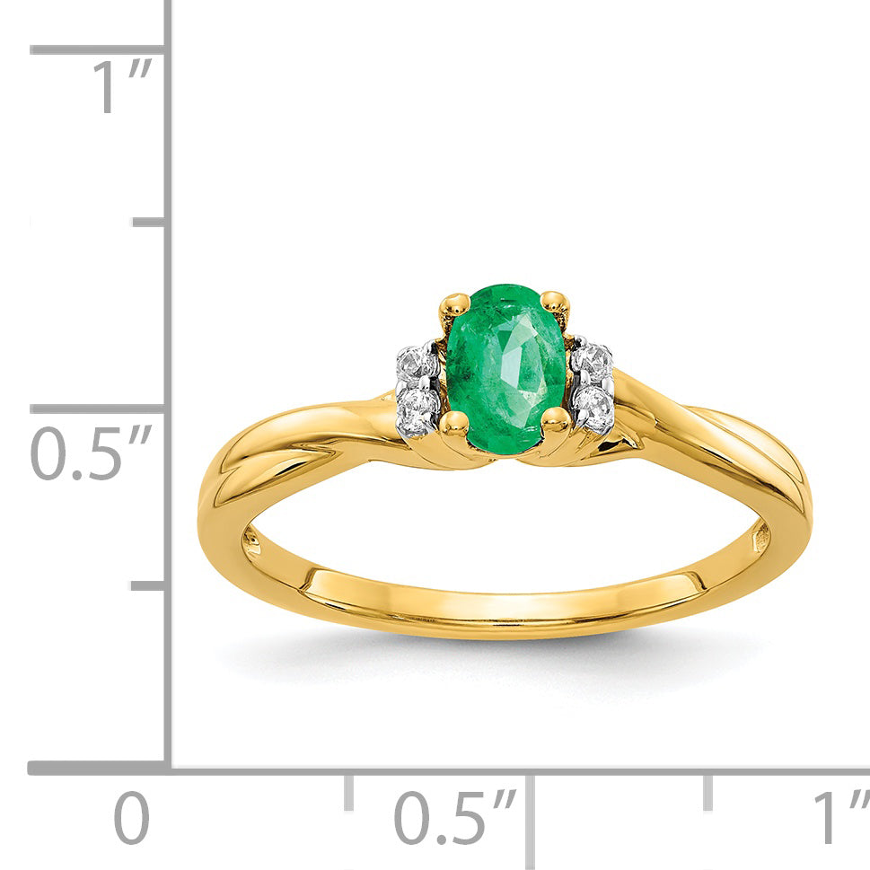 14k Diamond and Oval Emerald Ring