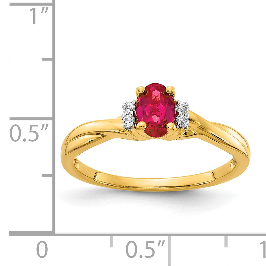 14k Diamond and Oval Ruby Ring