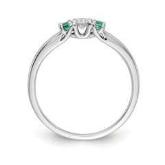 14k White Gold Diamond and Emerald 3-stone Ring