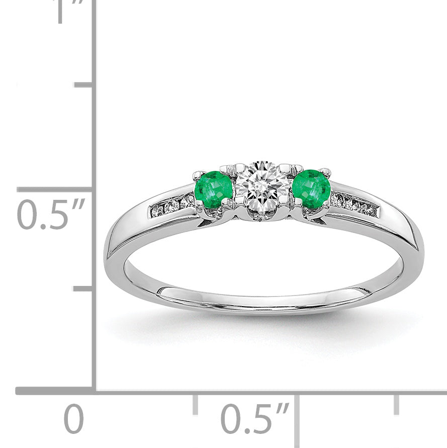 14k White Gold Diamond and Emerald 3-stone Ring