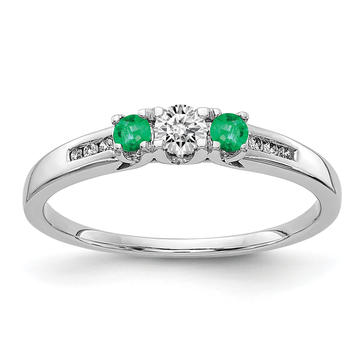 14k White Gold Diamond and Emerald 3-stone Ring