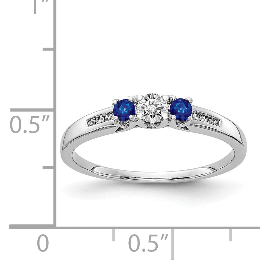 14k White Gold Diamond and Sapphire 3-stone Ring