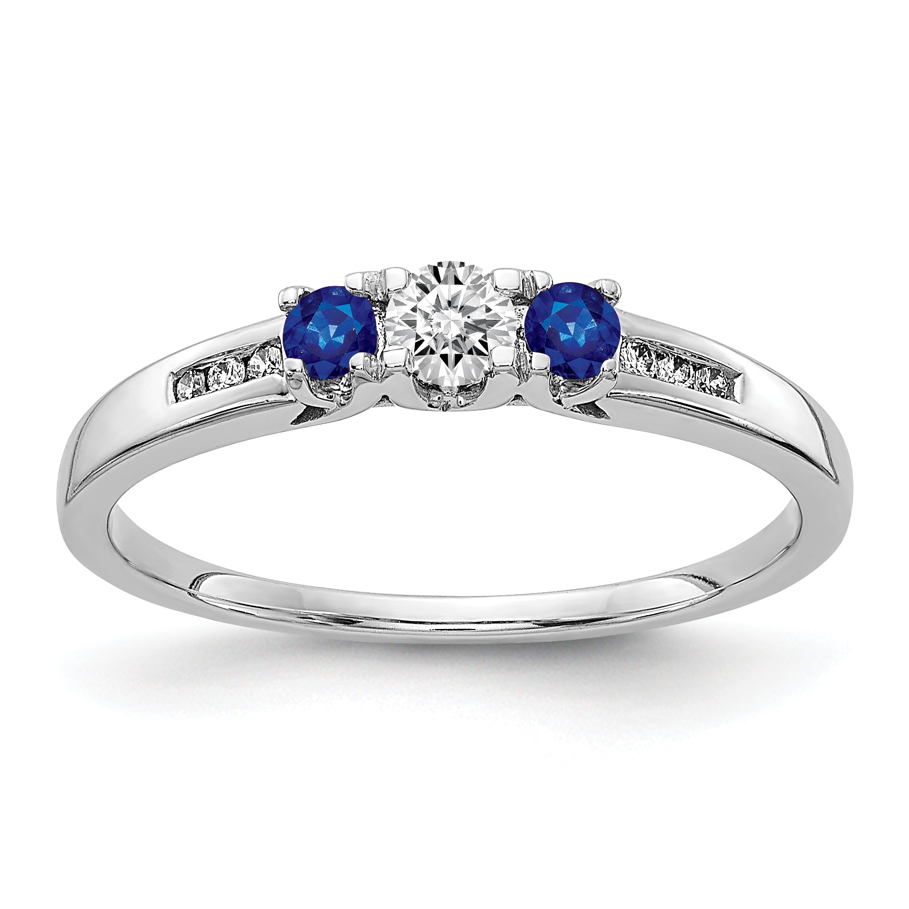 14k White Gold Diamond and Sapphire 3-stone Ring