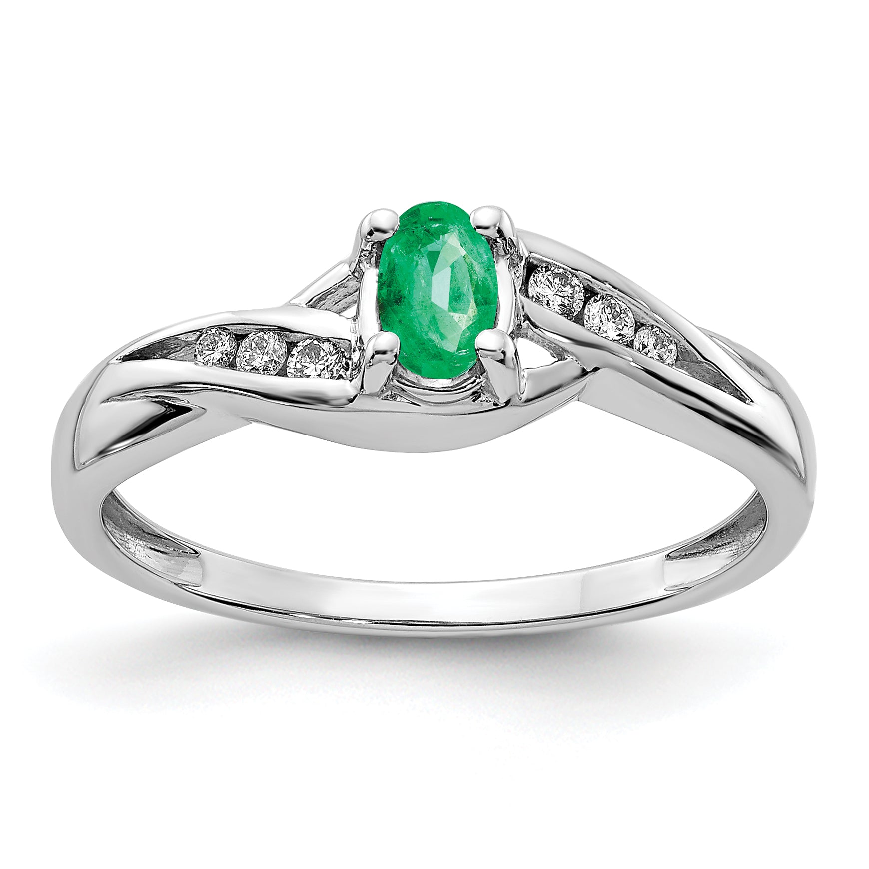 14k White Gold Oval Emerald Diamond Ring