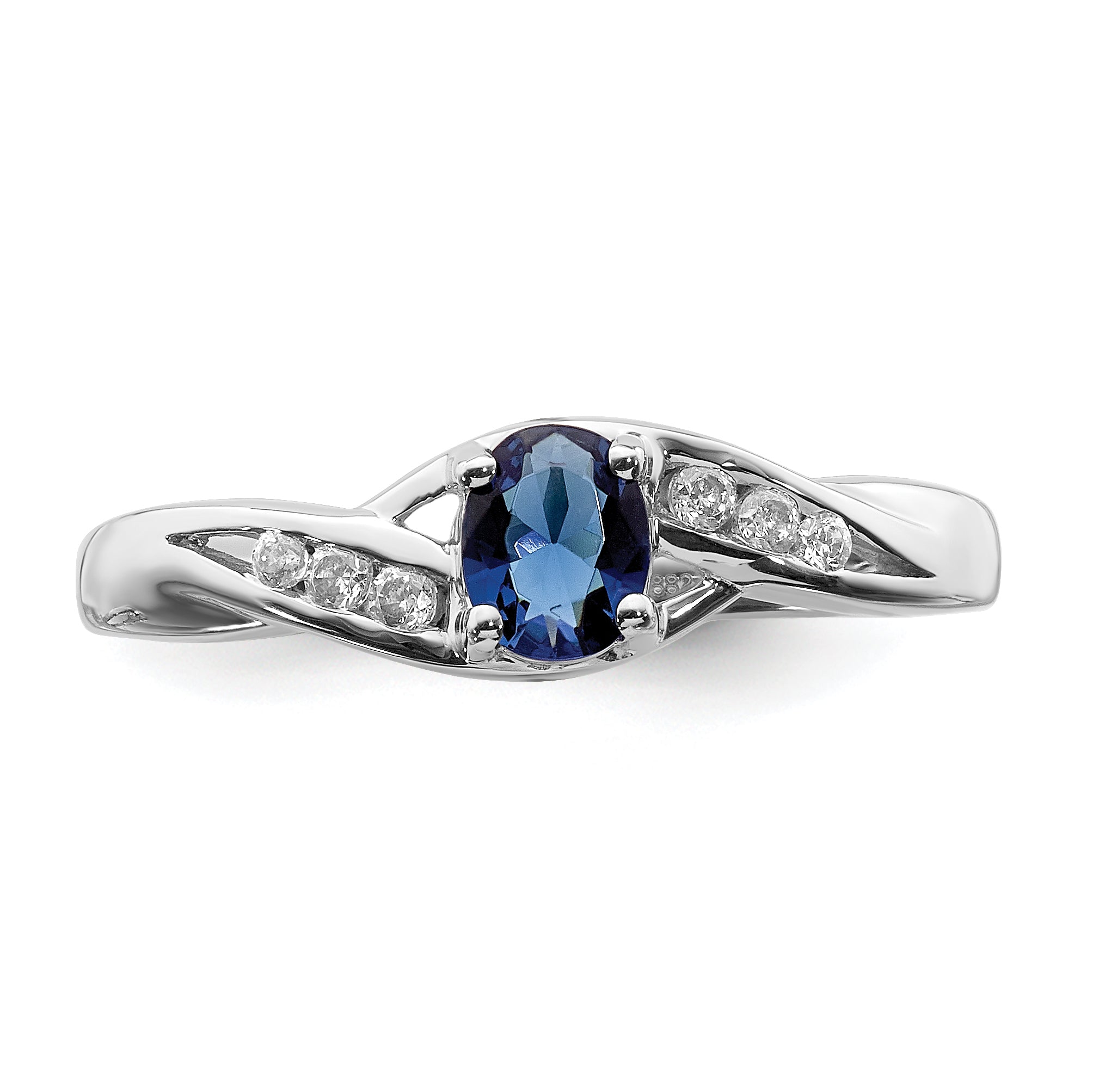 14k White Gold Oval Sapphire Diamond Ring