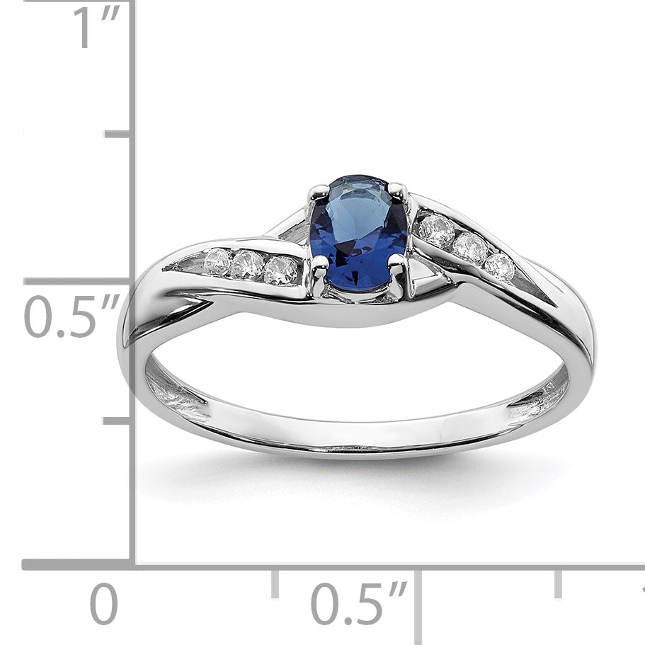 14k White Gold Oval Sapphire Diamond Ring