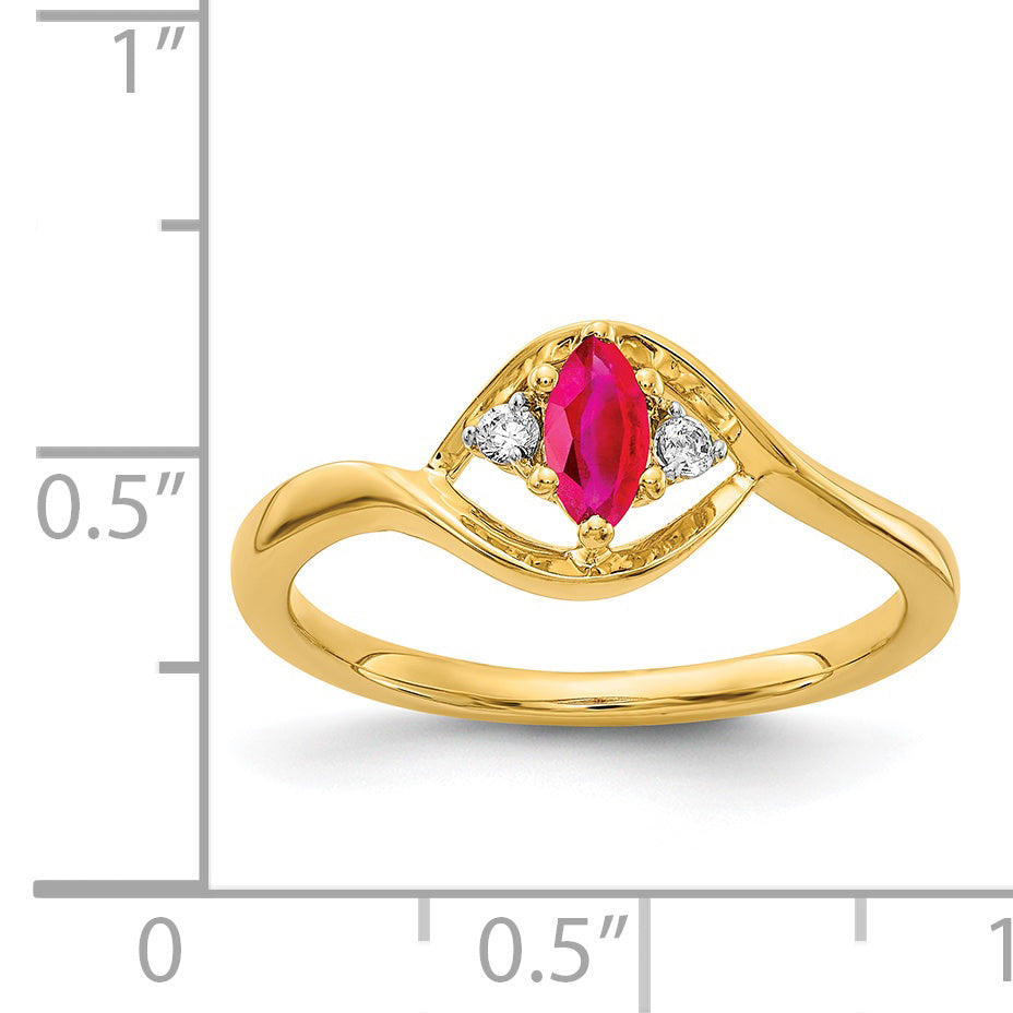 14k Diamond and Marquise Ruby Ring